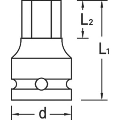Eine technische Zeichnung, die ein mechanisches Bauteil mit zwei vertikalen Abmessungen, bezeichnet mit 'L1' und 'L2', und einer horizontalen Abmessung, bezeichnet mit 'd', darstellt.