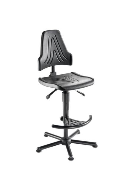 Arbeitsdrehstuhl,Standardsitz schwarz,PU-Schaum,Sitz HxBxT 590-840x470x480mm,Fußstütze,Fußkreuz Stahl,Gleiter