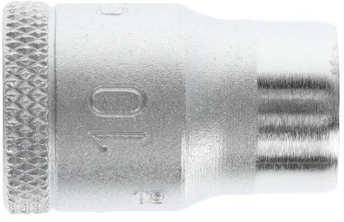 Metallische Sechskant-Stecknuss in Silber, Größe '10', geeignet für Schraubarbeiten.