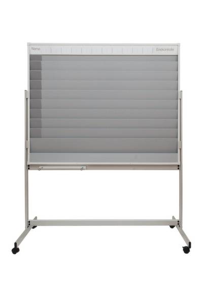 Schreibtafel mit abnehmbaren, horizontalen Linien, die zur Anzeige von Informationen dienen. Oberer Bereich mit Feldern für 'Name' und 'Ende'.