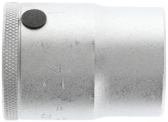 Ein silberfarbener Steckschlüssel mit der Nummer '24', seitlich sichtbar. Der Kopf hat eine geriffelte Oberfläche und ein schwarzes Kappelement.