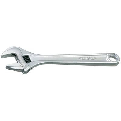 Ein verstellbarer Schraubenschlüssel aus Metall, silbern, mit geöffneter Backe. Werkzeug zur Befestigung von Muttern und Schrauben.