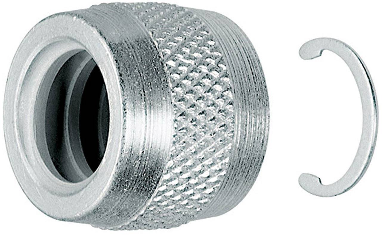 'Metall-Schraubverschluss mit geriffelter Oberfläche und abnehmbarem Sicherungsring.'