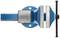 Metallisch-blaue Schraubzwinge mit silbernen Backen und schwarzem Griff.