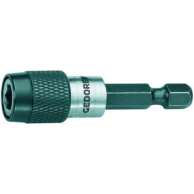 Bit-Adapter mit rutschfestem Griff und Sechskant-Aufnahme, geeignet für verschiedene Bitgrößen. Metallisch glänzend mit Markenschriftzug.