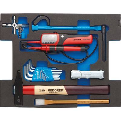 Werkzeug-Set im Koffer: Hammer, Spannungsprüfer, Steckschlüssel, Inbusschlüssel-Set, Rohrschneider, Schraubendreher, Ratsche.