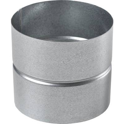 Metallischer Rohrverbinder, zylindrische Form, glänzende Oberfläche, dient zur Verbindung von Lüftungsrohren in Lüftungsanlagen.