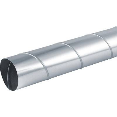 Metallisches Rohr mit spiralförmiger Naht, leicht glänzend, liegt auf weißem Hintergrund. Geeignet für Lüftungssysteme.