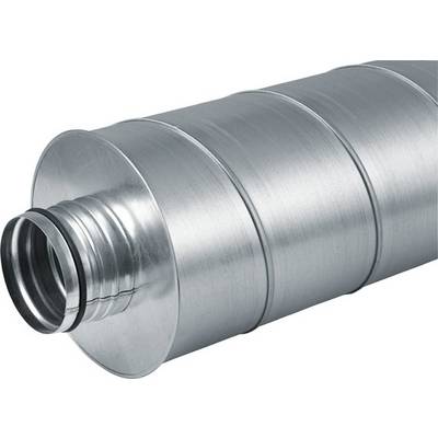 Ein silbernes, spiralförmiges Lüftungsrohr aus Metall, horizontal ausgerichtet. Geeignet für Belüftungs- oder Klimaanlagen.