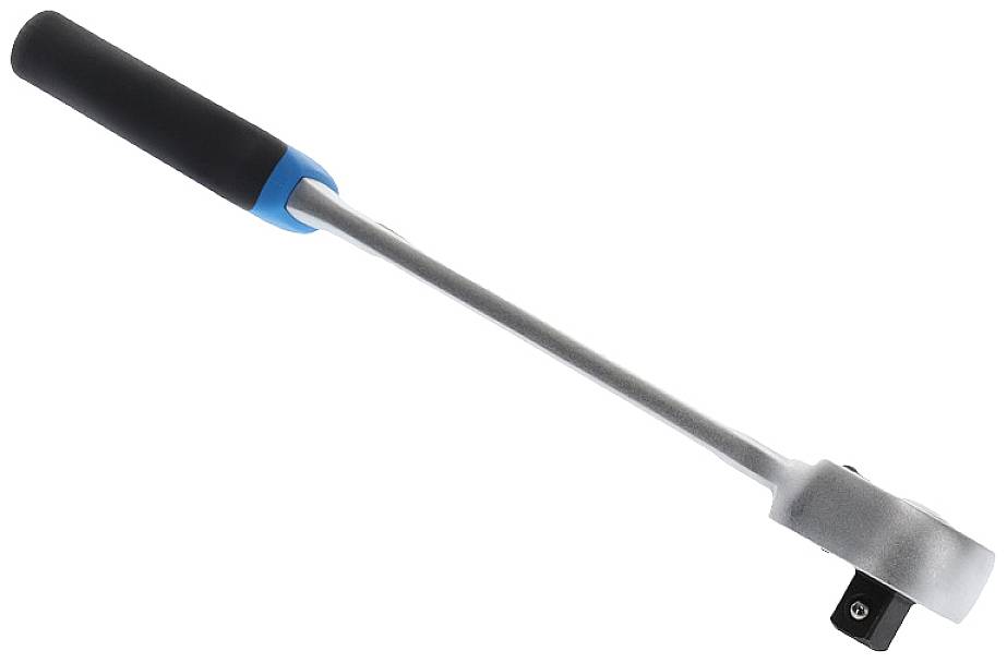 Ein verstellbarer Knarrenschlüssel mit schwarzem Griff und blauem Akzent, geeignet für mechanische Arbeiten.