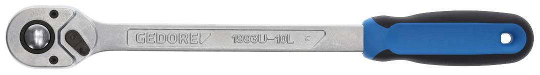 Eine silberne Ratsche mit blau-schwarzem Griff, geeignet für mechanische Arbeiten. Die Marke 'GEDORE' ist in das Metall eingraviert.