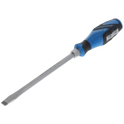 Flacher Schraubendreher mit blau-schwarzem Griff und silberfarbener Klinge, geeignet zum Lösen oder Festziehen von Schrauben mit Schlitzkopf.