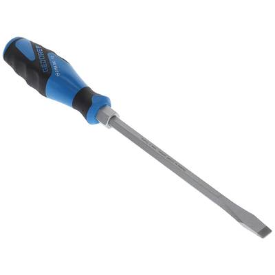 Schraubendreher mit blauer und schwarzer Griff, flacher Klinge. Markierung 'GEORGE' auf Griff. Geeignet für Schlitzschrauben.