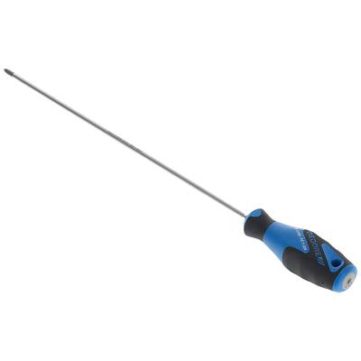 Schraubendreher mit blau-schwarzem Griff und langer, schmaler Metallklinge, geeignet für feine Präzisionsarbeiten.