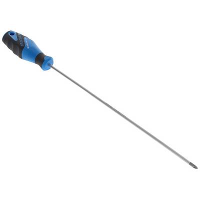 Ein langer Schraubendreher mit blauem Griff liegt schräg von links oben nach rechts unten.