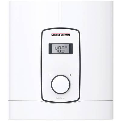 Elektronischer Warmwasserbereiter mit Digitalanzeige zeigt 40 Grad Celsius. Bedienelemente darunter ermöglichen Temperaturregelung.