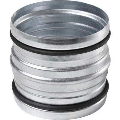Ein silbernes, zylindrisches Metallstück mit mehreren Rillen und zwei schwarzen Gummidichtungen.