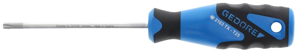 Schraubendreher mit blau-schwarzem Griff, markiert mit 'Gedore'. Geeignet für Torx-Schrauben.