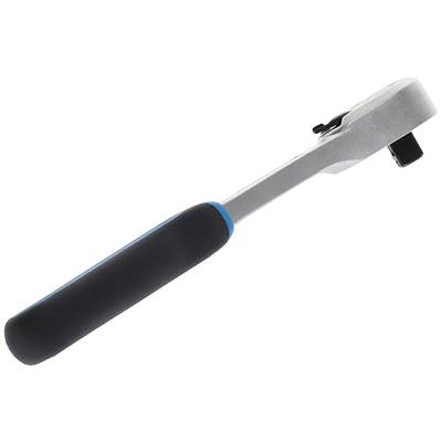 Eine Ratsche mit einem ergonomischen, schwarz-blauen Griff. Hauptsächlich zum Festziehen oder Lösen von Schrauben und Muttern.