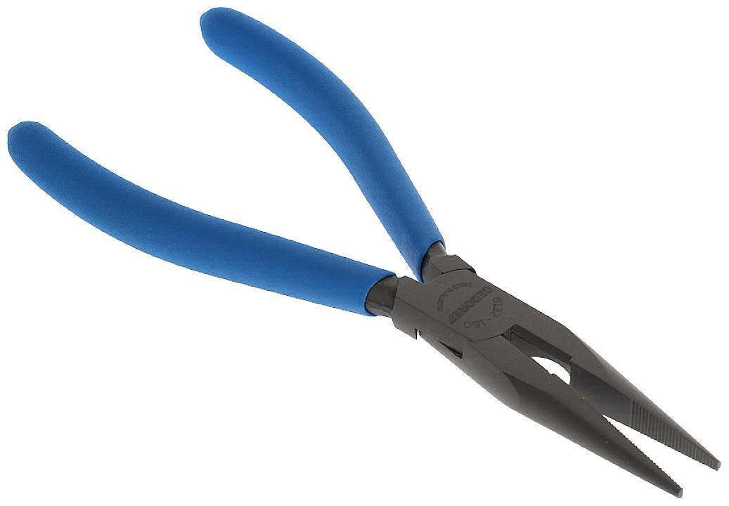 Zange mit blauen Griffen, geeignet für präzises Greifen und Schneiden. Ideal für Arbeiten in Werkstätten oder bei Handwerksprojekten.