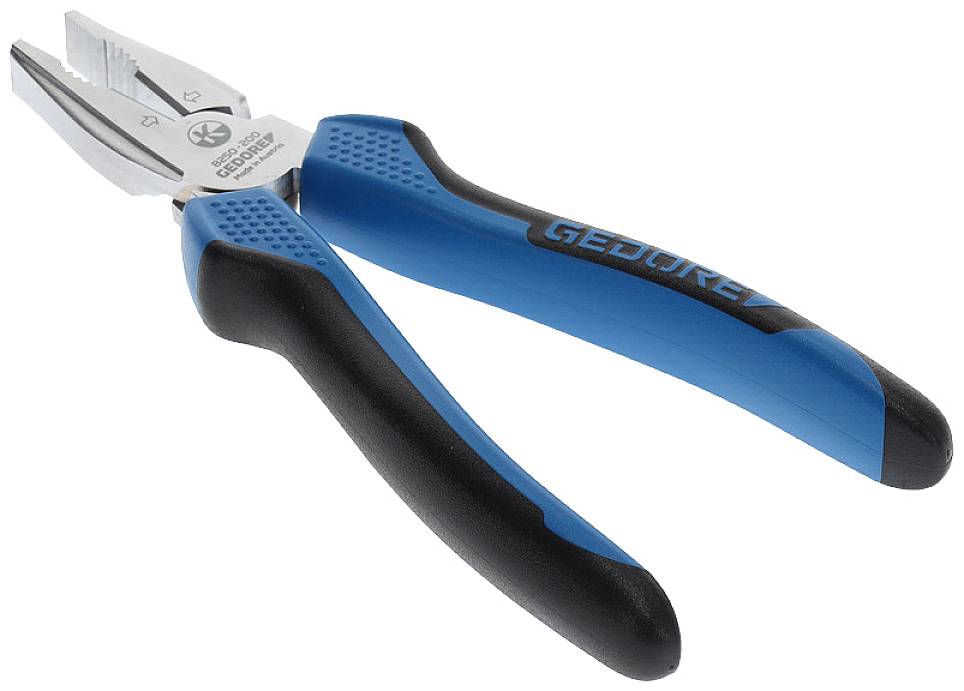 Eine blaue und schwarze Zange mit geschlossenem Griff, geeignet für präzises Greifen und Schneiden in mechanischen Arbeiten.