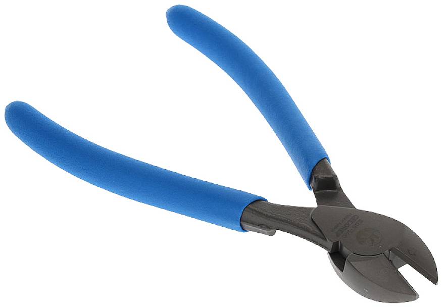 Eine Zange mit blauen Griffen, geeignet zum Schneiden von Draht oder Kabeln in handwerklichen oder technischen Arbeiten.