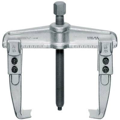 Ein mechanischer Abzieher mit zwei beweglichen Armen, einer zentralen Spindel und einem Sechskantkopf zum Lösen von fest sitzenden Teilen.