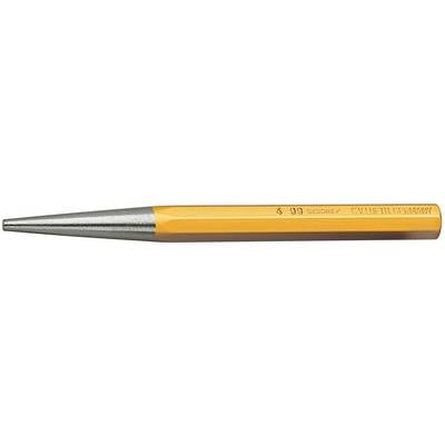 Ein gelb-silberner Center Punch mit sechseckigem Griff. Gravur zeigt '6 90 CR-V4 M7 GERMANY'.