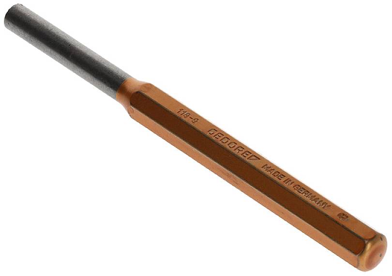 Ein Meißel aus Metall, mit einer orangen, sechseckigen Griffleiste. Die Aufschrift lautet 'GEDORE MADE IN GERMANY'.