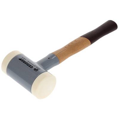 Ein blauer Gummihammer mit Holzgriff. Der Kopf ist beschriftet mit 'GEDORE'. Der Hammer ist zum schonenden Hämmern geeignet.