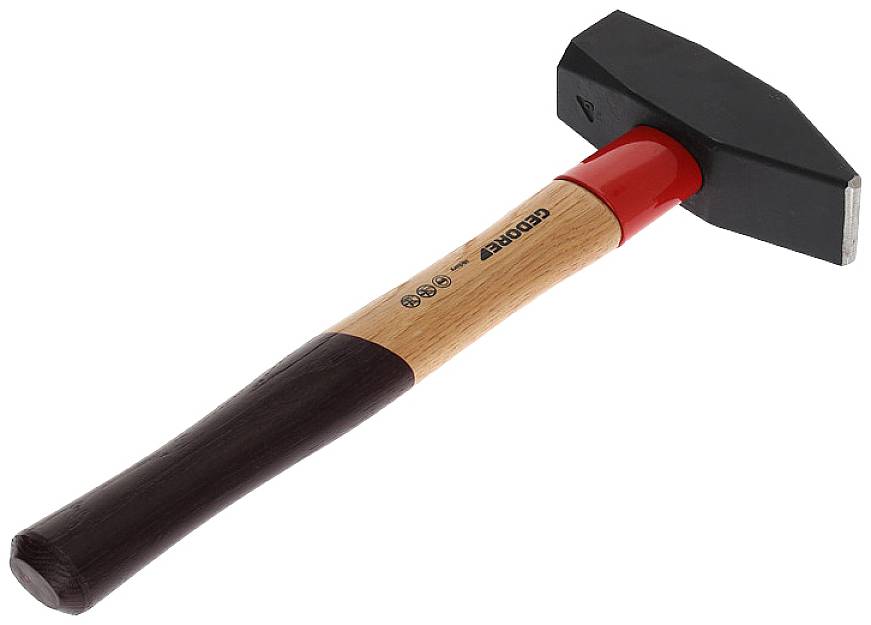 Ein Hammer mit Holzgriff und schwarzem Kopf liegt seitlich. Das Werkzeug ist essenziell beim Handwerken.