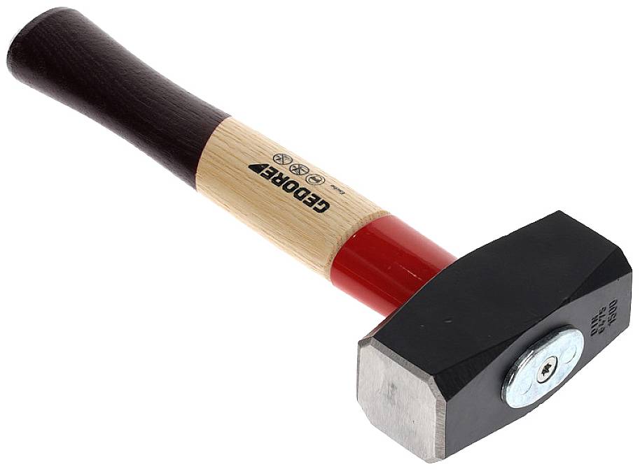 Ein schwarzer Hammer mit einem Holzgriff und Metallkopf, geeignet für handwerkliche Arbeiten.