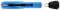 Ein blauer Schraubendreher mit schwarzem Griff und ausziehbarer Metallklinge, horizontal positioniert.
