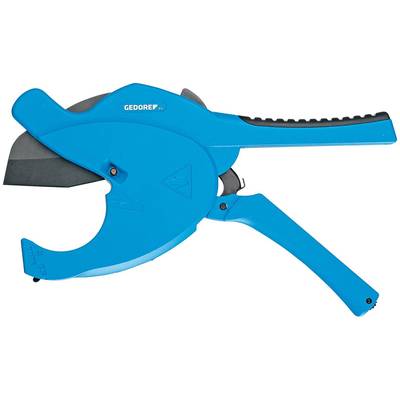 Große blaue Rohrschere mit schwarzem Griff und Schneide, geeignet zum präzisen Schneiden von Kunststoffrohren.