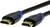 Zwei schwarze HDMI-Kabel mit blauer Markierung und goldenen Steckern zur Audiound Video-Datenübertragung.