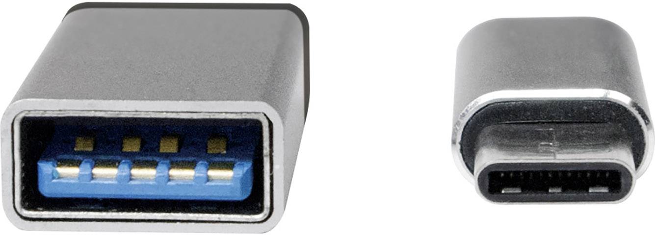 Links ein USB-A-Stecker, rechts ein USB-C-Stecker. Beide Stecker sind silberfarben und zeigen die unterschiedlichen Anschlussformen.