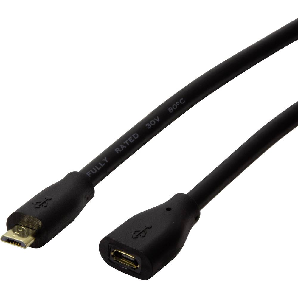 LogiLink CU0121 USB-kabel 1 m Micro-USB B Mannelijk Vrouwelijk Zwart