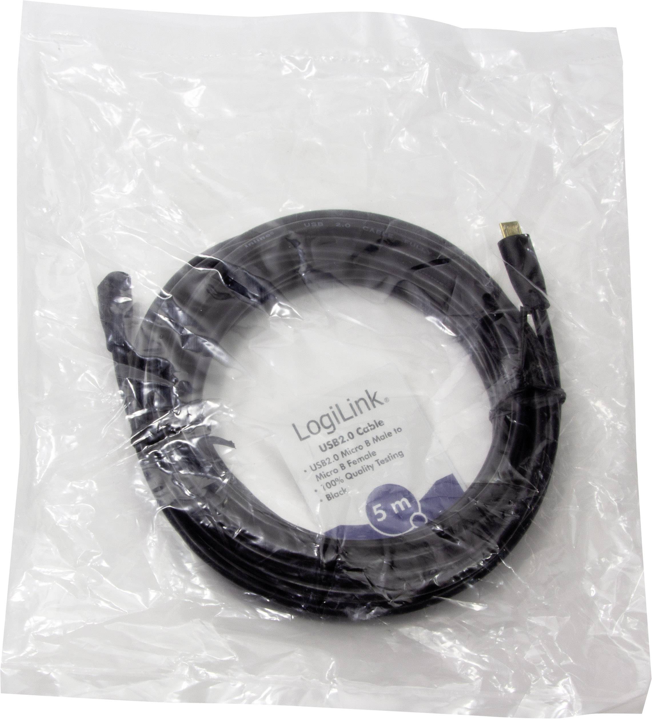 'LogiLink USB 2.0 Kabel, Länge 5 m, in transparenter Verpackung.'
