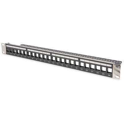Patchpanel mit 24 Ports, nummeriert von 1 bis 24, für Netzwerkverkabelung.