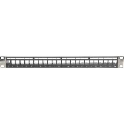 'Patchpanel mit 24 nummerierten Netzwerkanschlüssen in zwei Reihen.'