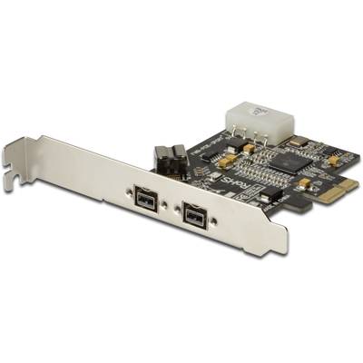 Eine PCI-Express-Karte mit zwei FireWire-Ports, verwendet für den Anschluss externer Geräte an einen Computer.