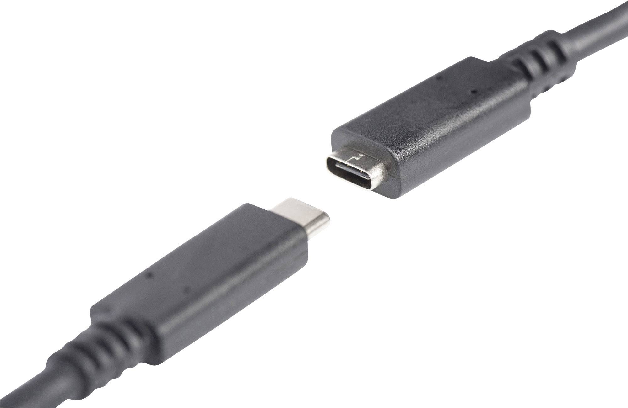 Zwei USB-C-Stecker nebeneinander, zeigen verschiedene Anschlussrichtungen, schwarz, geeignet für Daten- und Stromübertragung.
