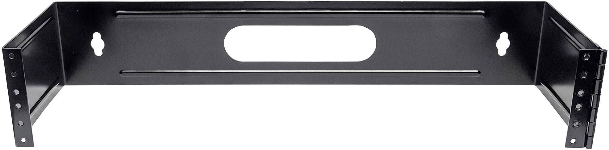 Schwarzer, rechteckiger Metallrahmen mit Befestigungslöchern an den Enden und einem ovalen Ausschnitt in der Mitte.
