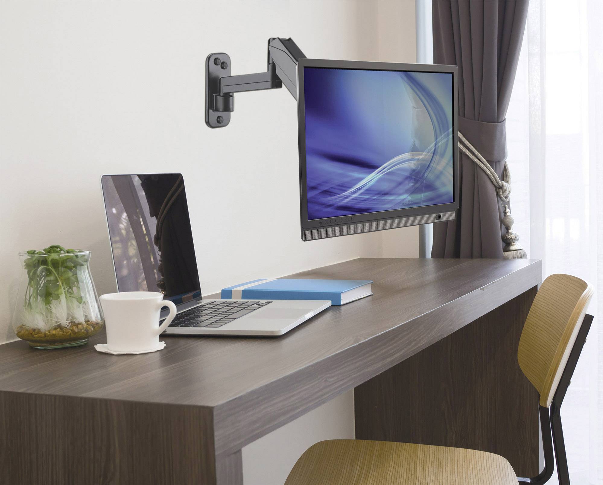 Manhattan TV & Monitor Mount, Wall, Spring Arm, 1 screen, Screen Sizes: 17-32", Black, VESA 75x75 to 100x100mm, Max 8kg,-1