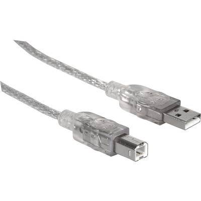 Manhattan USB-Kabel USB 2.0 USB-A Stecker, USB-B Stecker 1.80 m Silber  333405