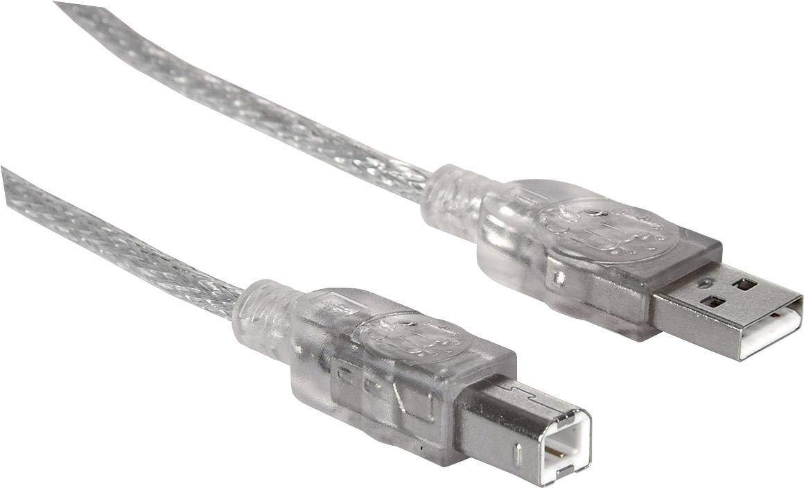 Manhattan USB-Kabel USB 2.0 USB-A Stecker, USB-B Stecker 1.80 m Silber 333405
