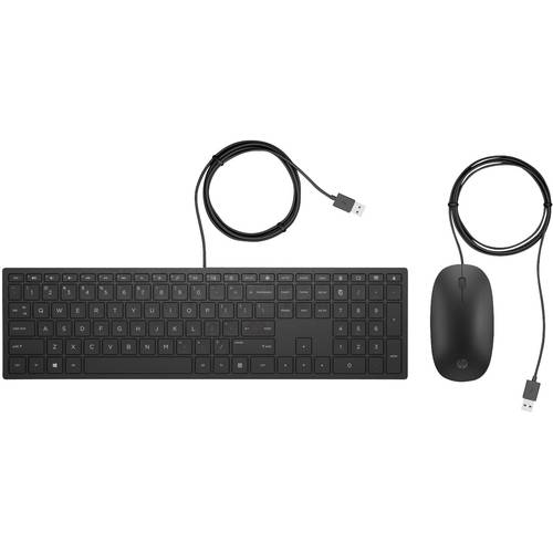 HP Pavilion 400 USB Tastatur, Maus-Set Ergonomisch Deutsch, QWERTZ Schwarz