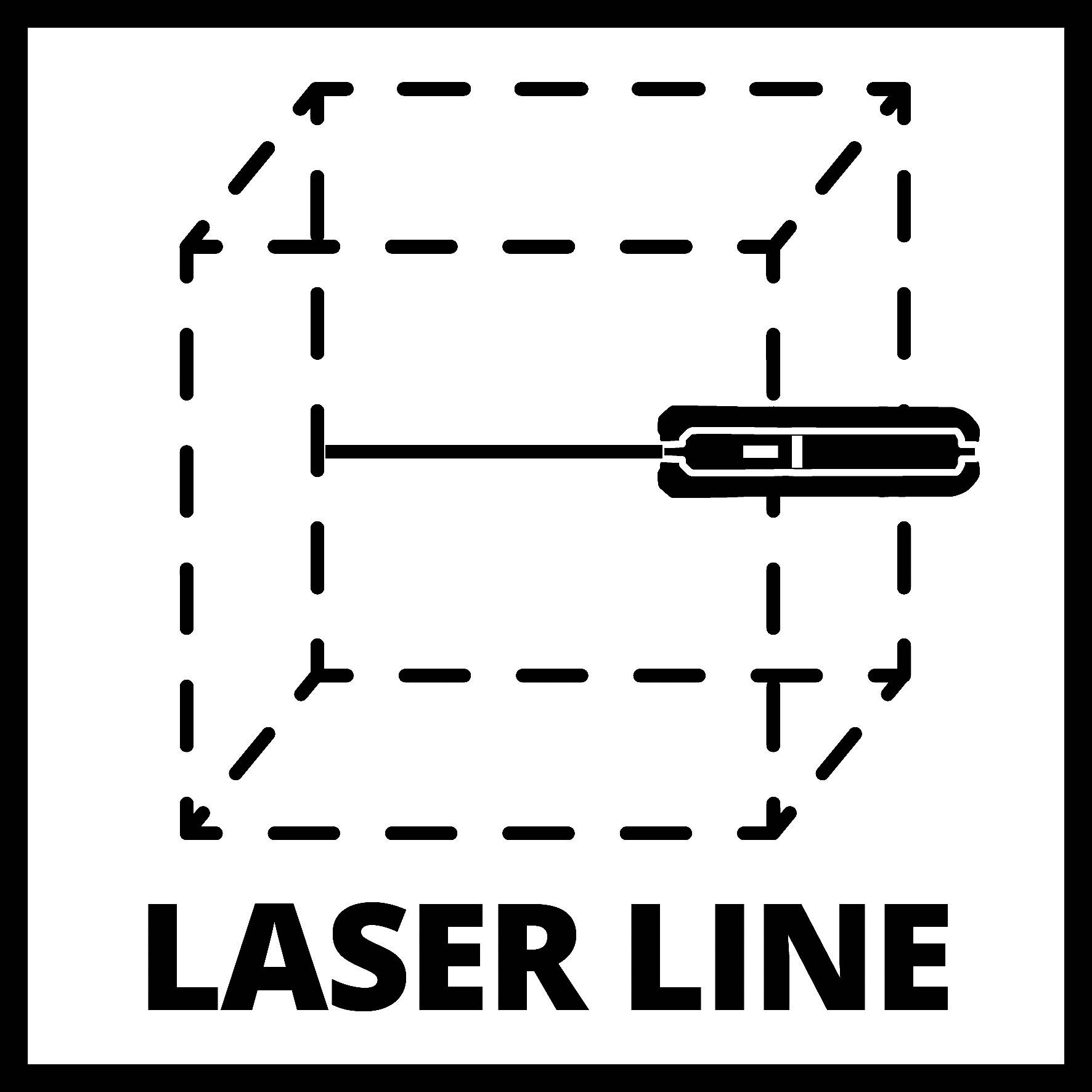 'Laserlinie': Diagramm zeigt einen Würfel mit gestrichelten Linien und einem Gerät, das einen Laserstrahl projiziert.