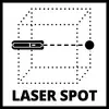 'Laserstrahl trifft auf Punkt in Würfelstruktur. Text darunter: "LASER SPOT".'