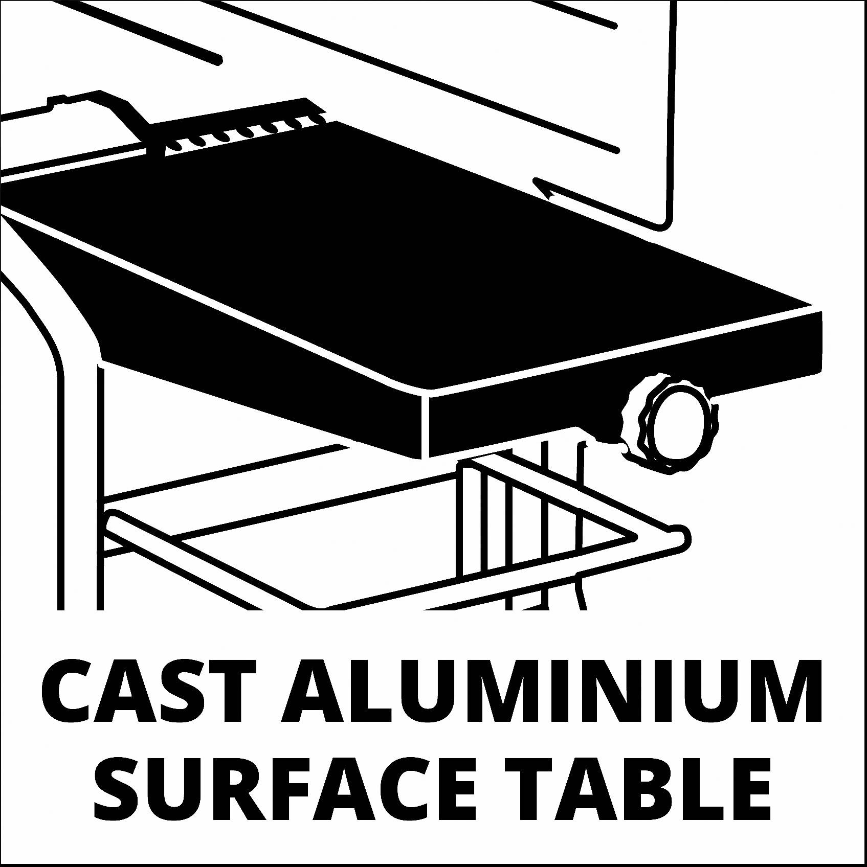 Tisch mit Gussaluminium-Oberfläche und Einstellrad, geeignet für präzise Arbeiten.